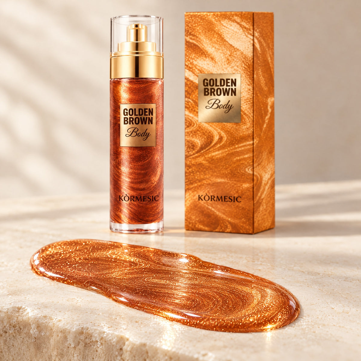 KÒRMESIC Golden Brown Body Highlighting Oil, texture close-up