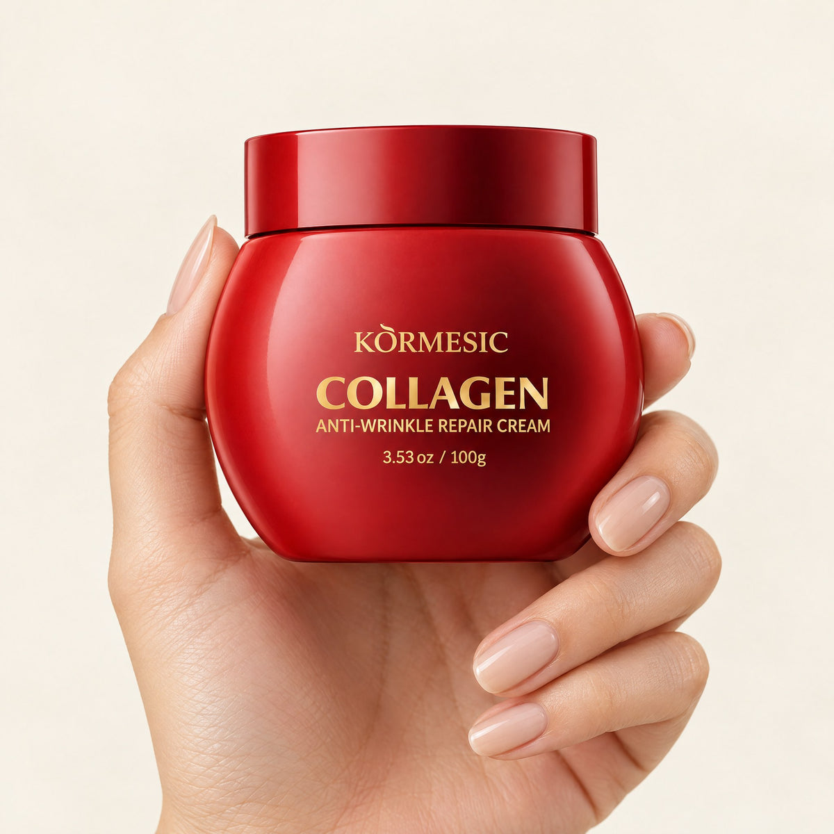 KÒRMESIC Collagen Anti-Wrinkle Repair Cream, shown in hand
